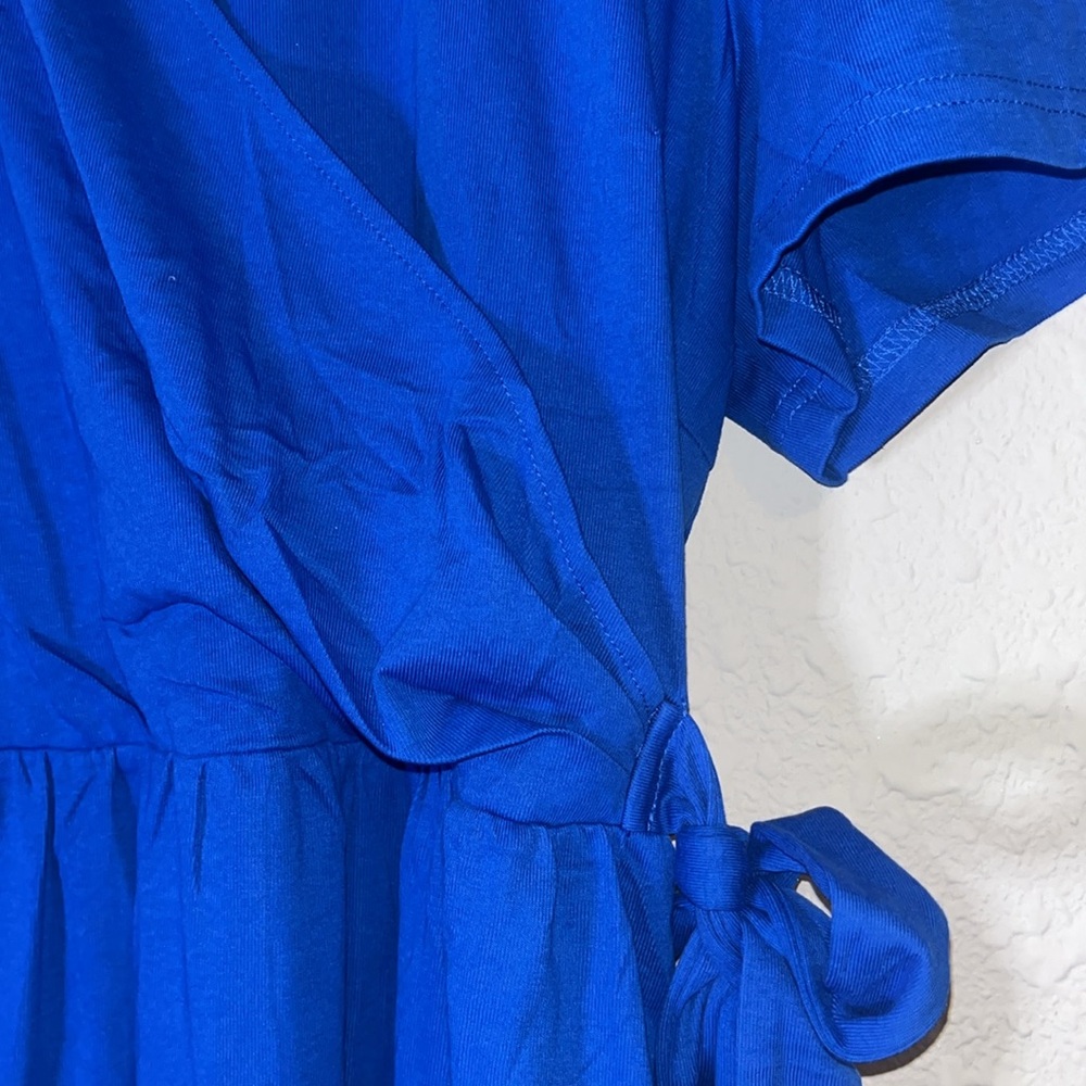 Blue Wrap Dress With Pockets - Picture 2 of 7